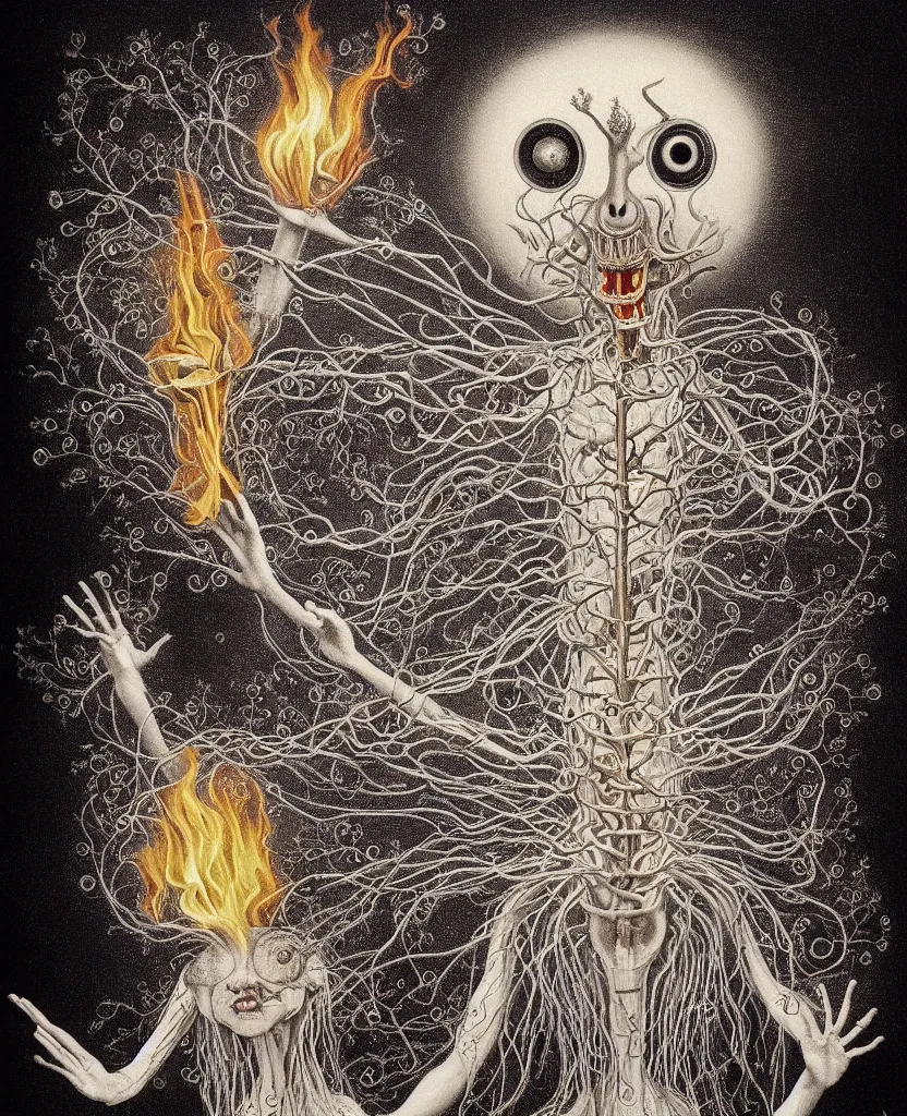 Image similar to whimsical freaky creature sings a unique canto about'as above so below'being ignited by the spirit of haeckel and robert fludd, breakthrough is iminent, glory be to the magic within, painted by ronny khalil