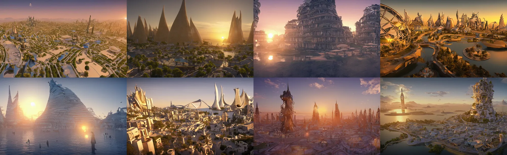 Prompt: a relaxed dream city designed by Salvador Dali, sunrise, long shadows, trending on Unreal Engine 5, photorealistic, detailed, stunning, award winning photo