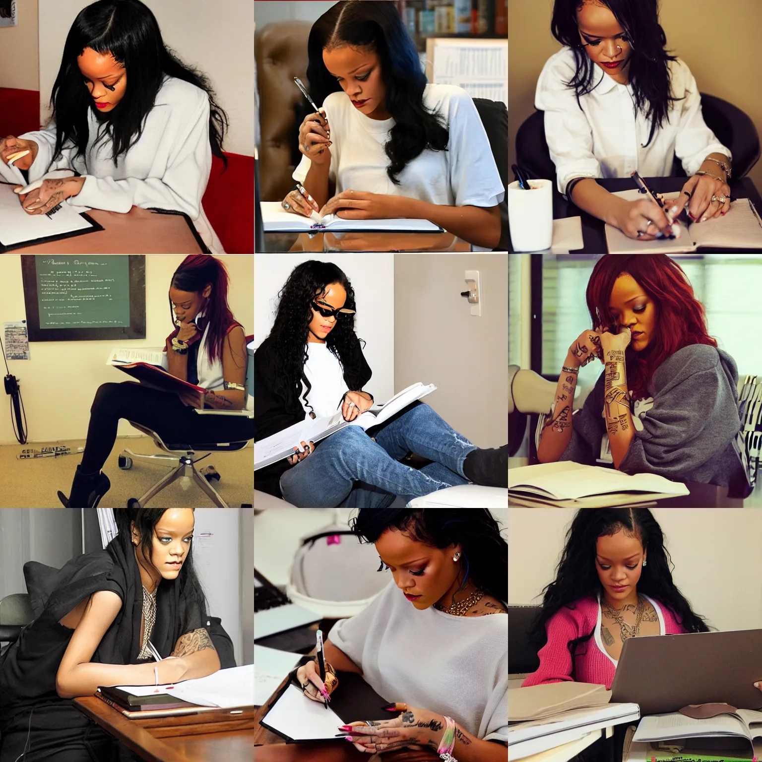 Prompt: rihanna studying