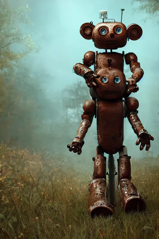 Prompt: freddy robot is chasing me, ultra realistic horror, concept art, intricate details, highly detailed, photorealistic, octane render, 8 k