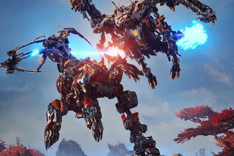 Image similar to ravager machine mecha animal beast robot of horizon forbidden west horizon zero dawn bioluminiscence global illumination ray tracing hdr fanart arstation by sung choi and eric pfeiffer and gabriel garza and casper konefal