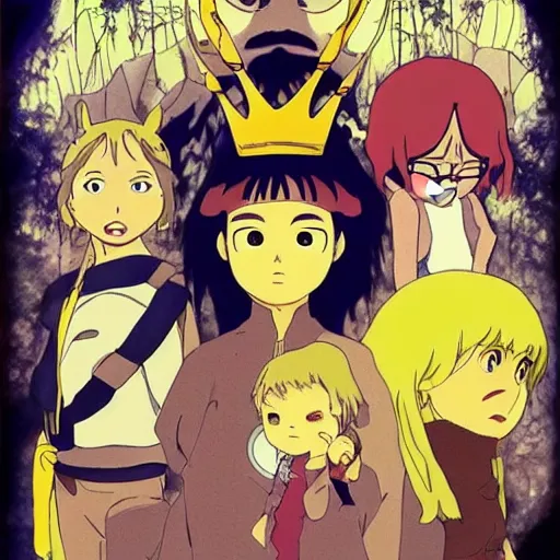 Image similar to the yellow king, ghibli style, anime