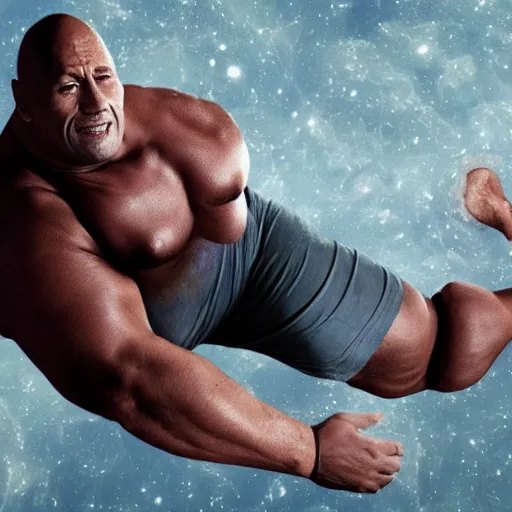 Prompt: morbidly obese dwayne johnson floating in a space