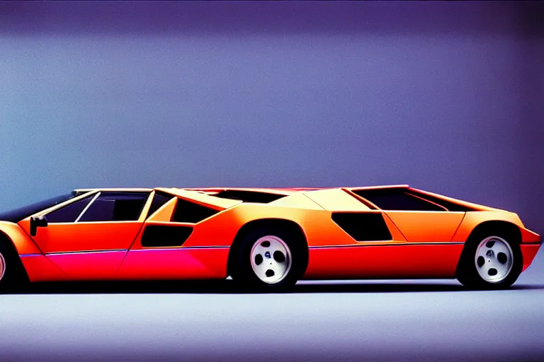 Prompt: designed by giorgetto giugiaro stylized poster of a single countach 9 5 9 concept, thick neon lights, ektachrome photograph, volumetric lighting, f 8 aperture, cinematic eastman 5 3 8 4 film