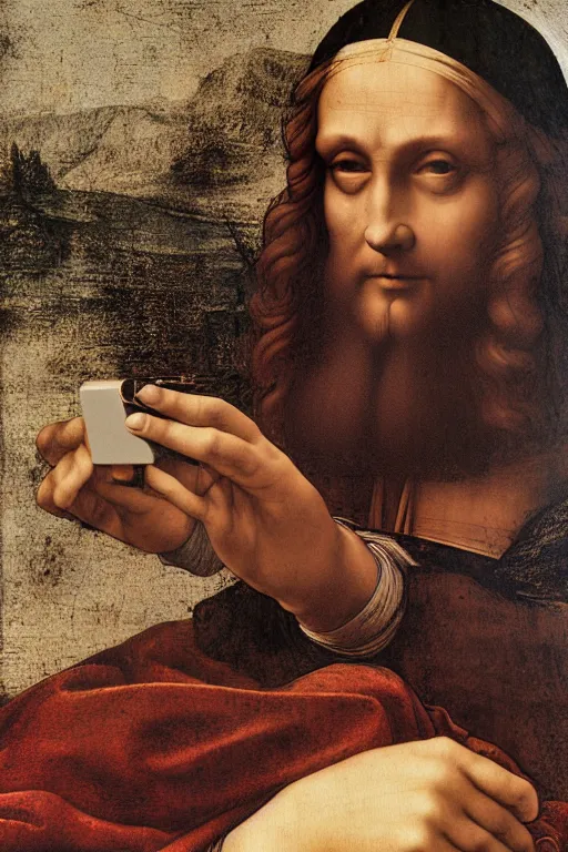 Image similar to leonardo da vinci taking a selfie