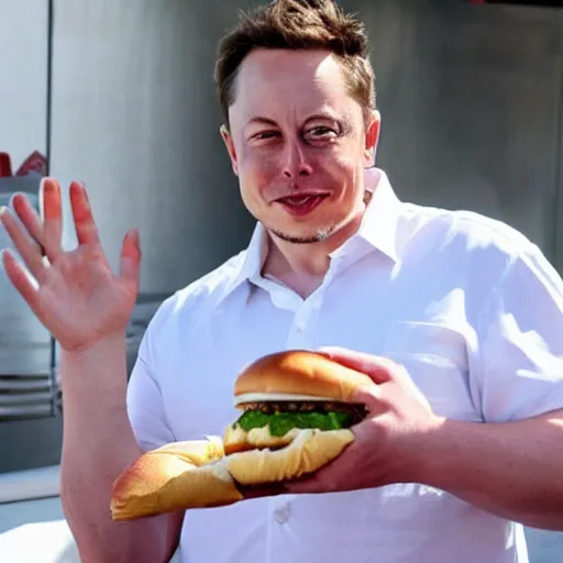 Prompt: fat elon musk eating hamburger