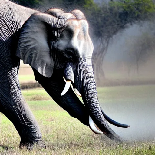 Prompt: an elephant crumbles and turns into dust that disperses in the air
