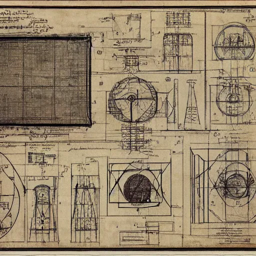 Image similar to time machine blueprints by leonardo davinci