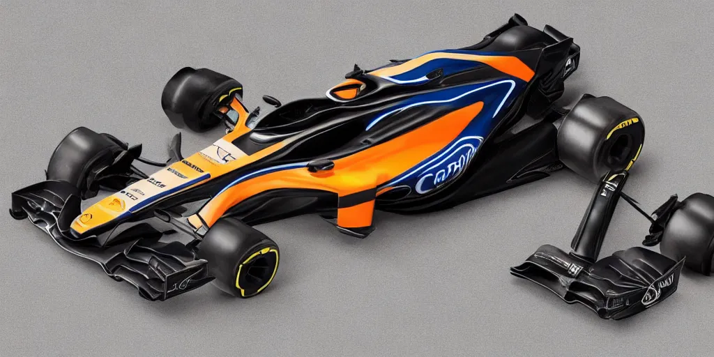 Prompt: hybrid design between McLaren MCL34 F1 car 2021 and Ford Mustang GT 2021. No background, concept art style.