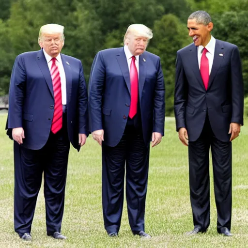 Image similar to putin, trump, obama and bush are having a water fight while smiling and having a great time