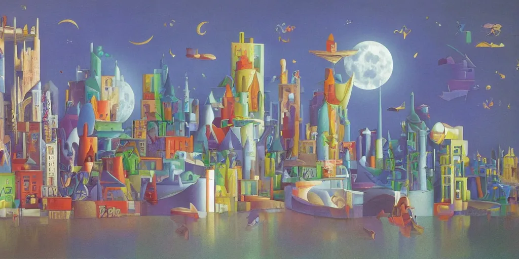 Image similar to fantasy city with moon by STEVEN HOLL trending on artsation