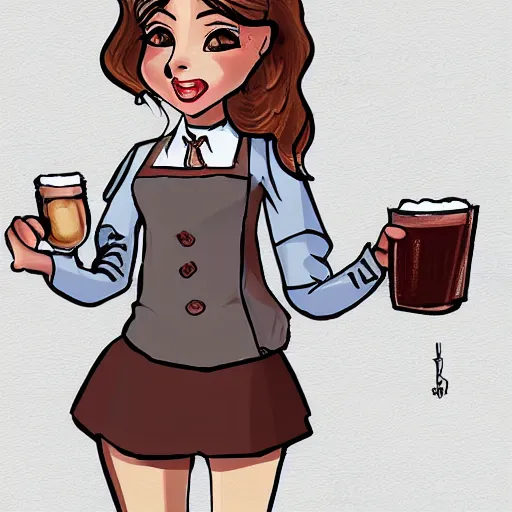 Prompt: beautiful female sheep anthropomorphic working as a waitress, cartoon, digital art, full character, high detail drawing