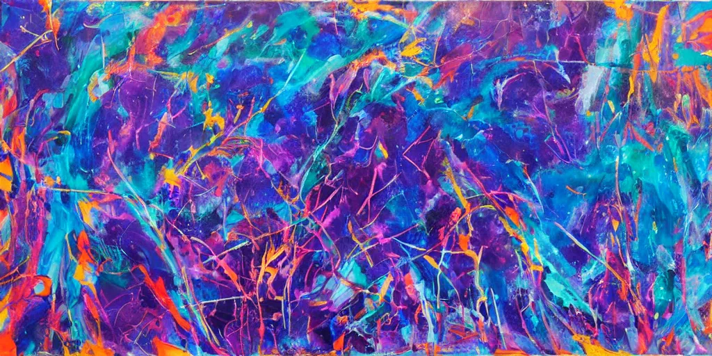 Prompt: an explosive abstract painting in meaningful blue and purple colors When life gets you down, improvise as if crawling was part of the choreography- Iveta Cherneva.-n 6