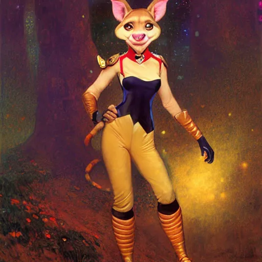 Image similar to a female pig cheetahwoman in starfleet uniform at night in a dark forest. zootopia fursona furaffinity furry art detailed face painting by gaston bussiere craig mullins jc leyendecker gustav klimt artgerm greg rutkowski furry