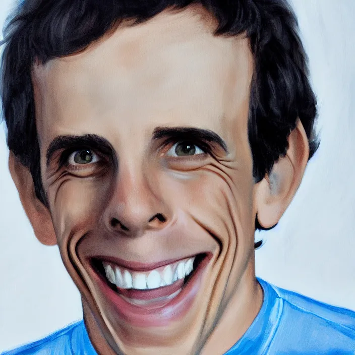 Prompt: portrait of young ben stiller, smiling towards the camera. detailed, 4 k, morning hour.