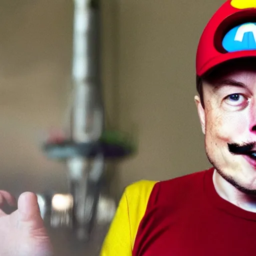 Image similar to a still of Elon Musk as Mario from Mario Bros.