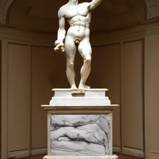 Image similar to statue of a lion made out of marble by michelangelo