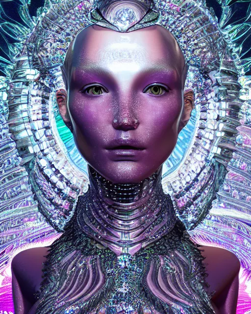 Image similar to a highly detailed metahuman 4 k close up render of an alien goddess bella hadid monument jibaro renaissance in iris van herpen dress schiaparelli in diamonds crystals swarovski and jewelry iridescent in style of alphonse mucha gustav klimt trending on artstation made in unreal engine 4