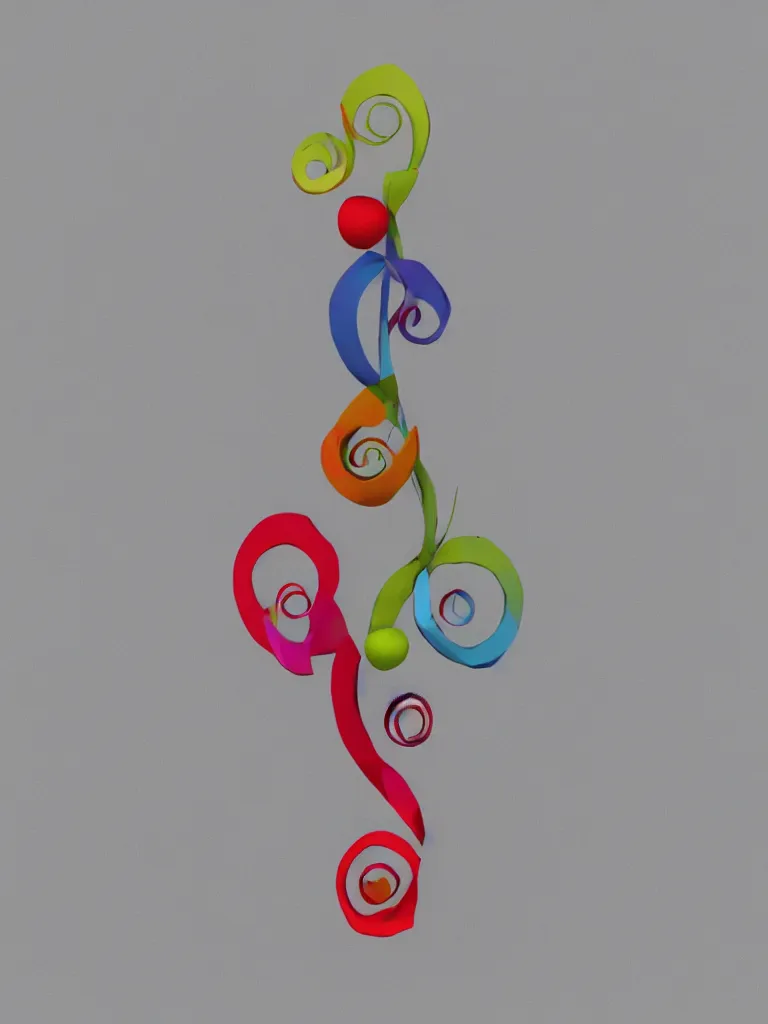 Image similar to a 3D rendering of an acorn that turns into a tree in the shape of a treble clef, modern and minimal, bursts of color