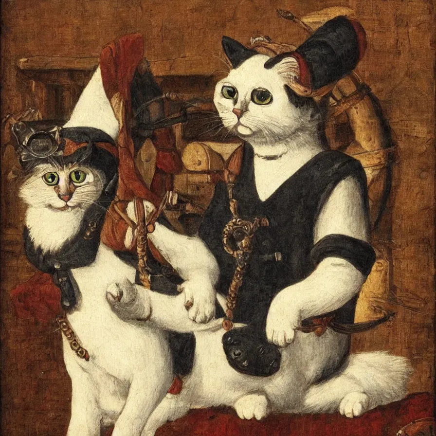 Image similar to portrait of a single cat pirate portrait, painting, 16th century