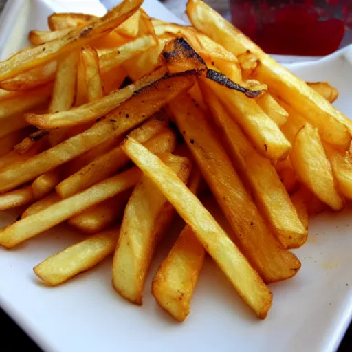 Prompt: french fries pile, burnt