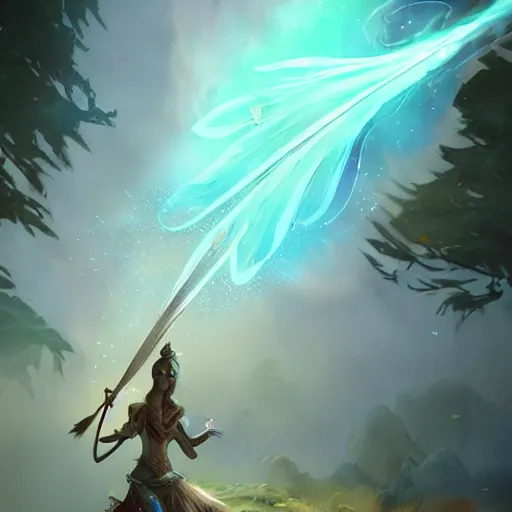 Image similar to magical feather pen, magic smoke trails on the feather pen, epic fantasy style, in the style of Greg Rutkowski, hearthstone artwork