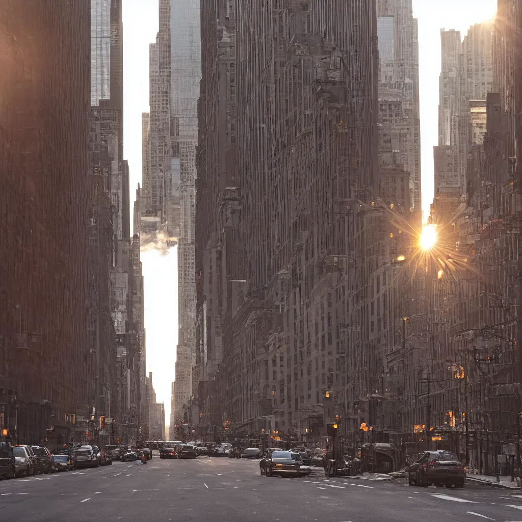 Prompt: sunrise on a manhattan street