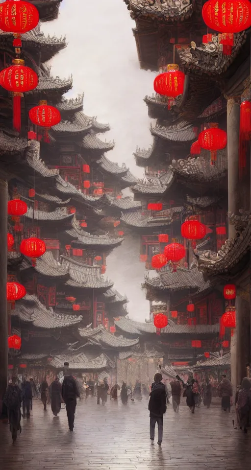 Image similar to epic scenery of a shopping street in the Chinese imperial city, intricate, elegant, volumetric lighting, digital painting, highly detailed, artstation, sharp focus, illustration, concept art, ruan jia, steve mccurry