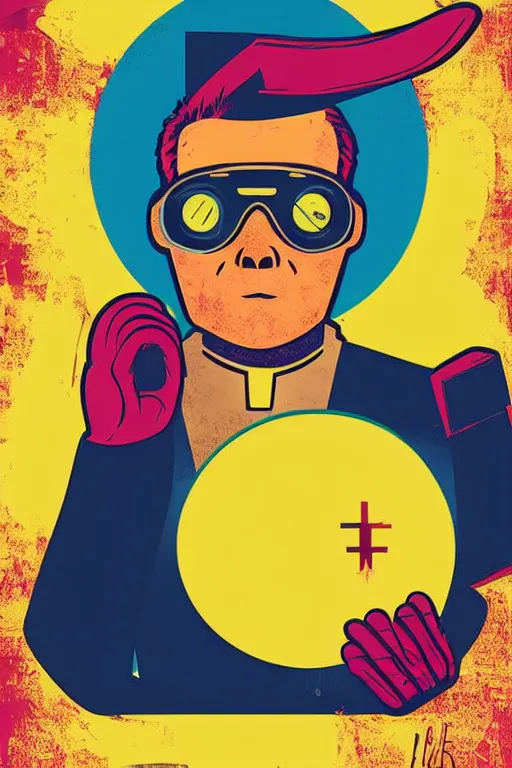 Image similar to fallout 7 6 retro futurist illustration art by butcher billy, sticker, colorful, illustration, highly detailed, simple, smooth and clean vector curves, no jagged lines, vector art, smooth andy warhol style