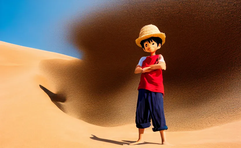 Image similar to a luffy in sand dunes, photography