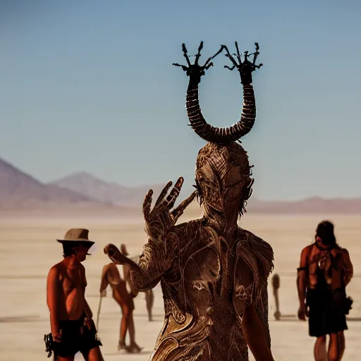 Image similar to award winning photography, magical encounter at burning man, leica 1 0 0 mm f 0. 8