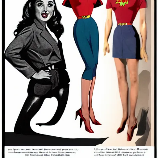 Image similar to illustration, full body portrait of gal gadot in the style of bill medcalf, retro, 1 9 5 0, 4 k, detailed