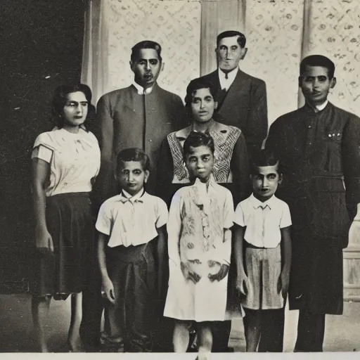 Prompt: vintage photograph of the Bengal family of 1943