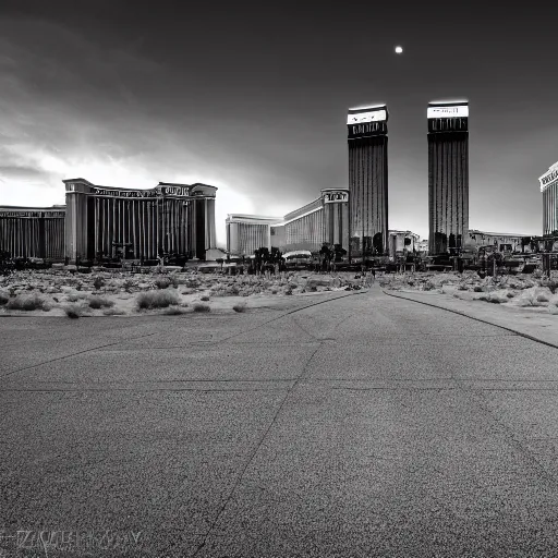 Image similar to Las Vegas in the apocalypse, (Sony a7R IV, symmetric balance, polarizing filter, Photolab, Lightroom, 4K, Dolby Vision, Photography Award)