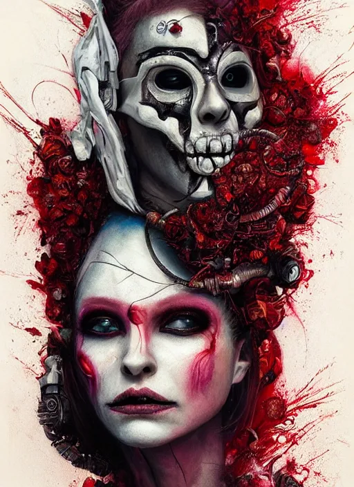 Image similar to queen of hearts, cyborg, skull, highly detailed, cinematic, 8 k, by megan duncanson, benjamin lacombe, adrian borda, stanley artgermm, tom bagshaw, craig mullins, carne griffiths, ayami kojima, beksinski, giger, trending on deviantart, hyper detailed, horror, full of colour