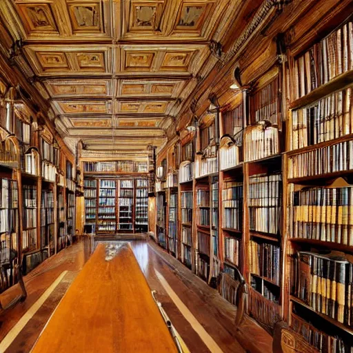 a huge room in an antique library wall to wall Stable Diffusion