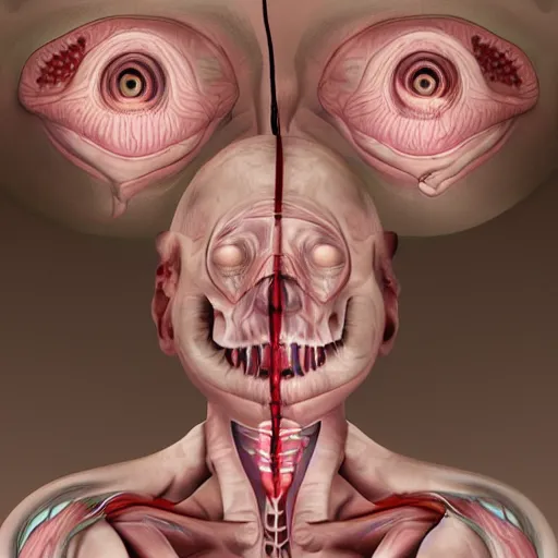 Prompt: an evolved human with new organs to thrive in the future ( body horror ), award winning digital art realistic