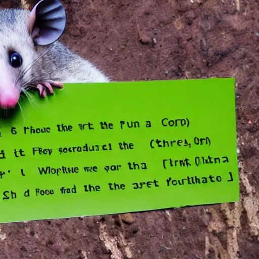 Prompt: a photograph of a possum writing code