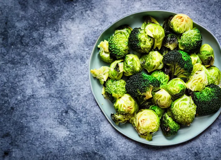 Image similar to dslr food photograph of broccoli and brussel sprout ice cream, 8 5 mm f 1. 8