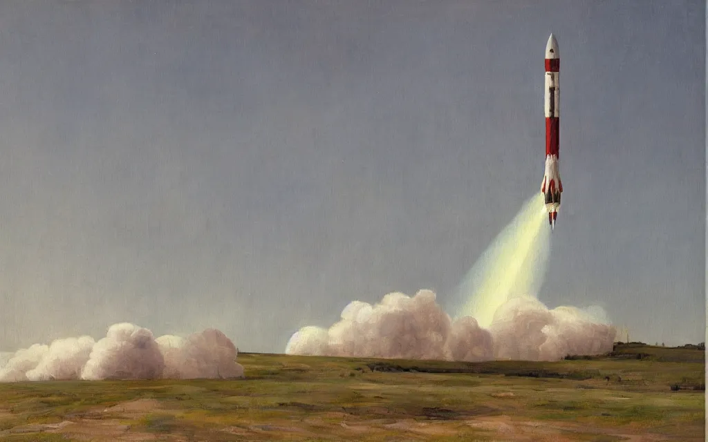 Image similar to a painting of a rocket, oil on canvas, by edelfelt