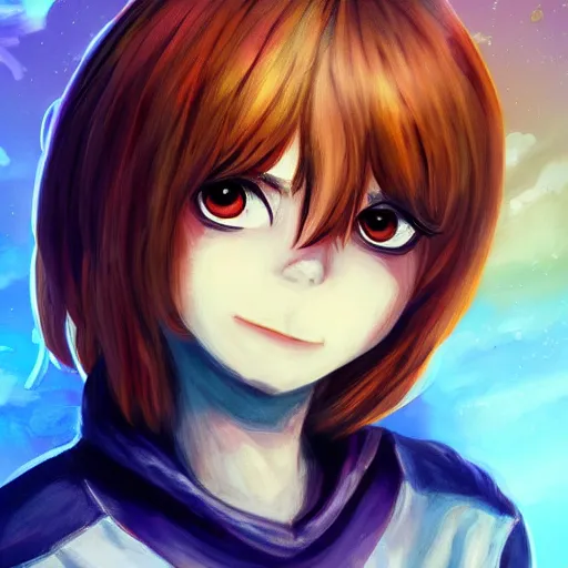 Image similar to Frisk Sans Chara Fusion, digital Painting, ultradetailed, artstation, oil Painting, ultradetailed, artstation