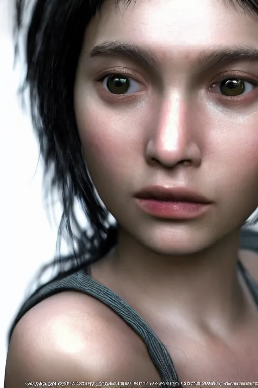 Image similar to fotorealistic 16K render cgsociety face close-up photo portrait of Zoë Maya Castillo from videogame The Longest Journey, photorealism, full body, white ambient background, unreal engine 5, hyperrealistic, highly detailed, XF IQ4, 150MP, 50mm, F1.4, ISO 200, 1/160s, natural light, Adobe Lightroom, photolab, Affinity Photo, PhotoDirector 365, realistic