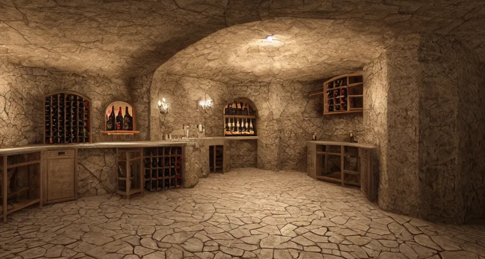 Prompt: A beautiful hyper realistic ultra detailed lifelike matte painting of traditional austrian wine cellar, unreal engine, deviantart, flickr, artstation, octane render, textured, colorful, extreme realistic detail, physically based rendering, pbr render, very detailed, volumetric lighting, detailed lighting, octane render, 4k, cinematic lighting, 8k resolution