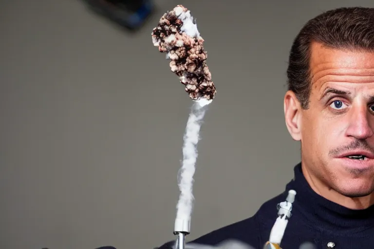 Image similar to hunter biden smoking crack pipe. wide angle view