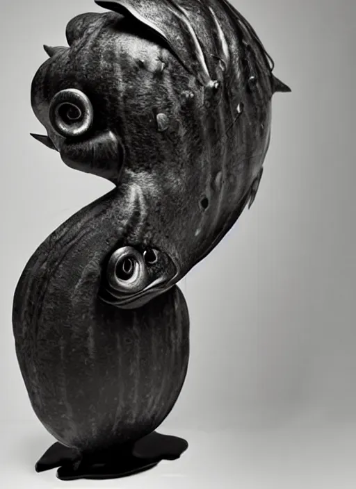 Image similar to stylised bust sculpture of an female Angler Fish, beautiful studio lighting
