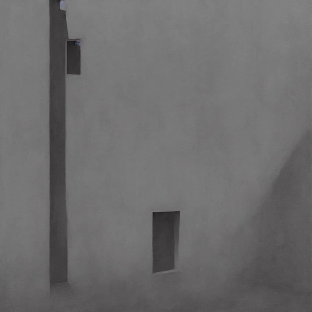 Image similar to empty gray wall, artstation, art by, , edward hopper, Zdzislaw Beksinski, highly detailed