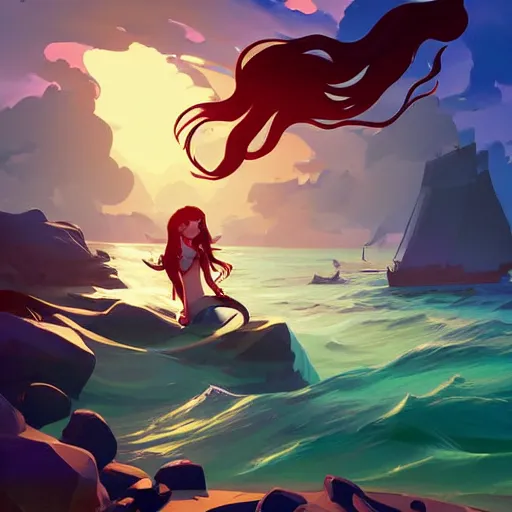 Image similar to painting mermaid treasure on sea of thieves game avatar hero smooth face median photoshop filter cutout vector, behance hd by jesper ejsing, by rhads, makoto shinkai and lois van baarle, ilya kuvshinov, rossdraws global illumination