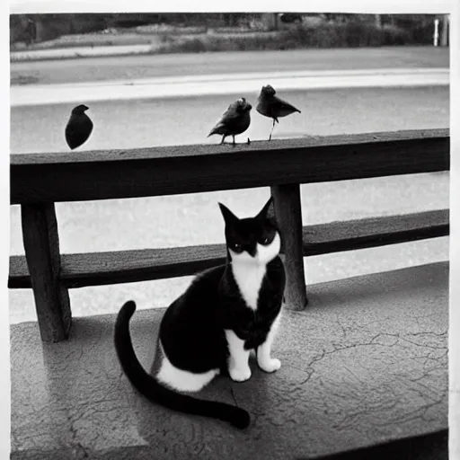 Image similar to a cat watching a bird, photograph by henri cartier bresson