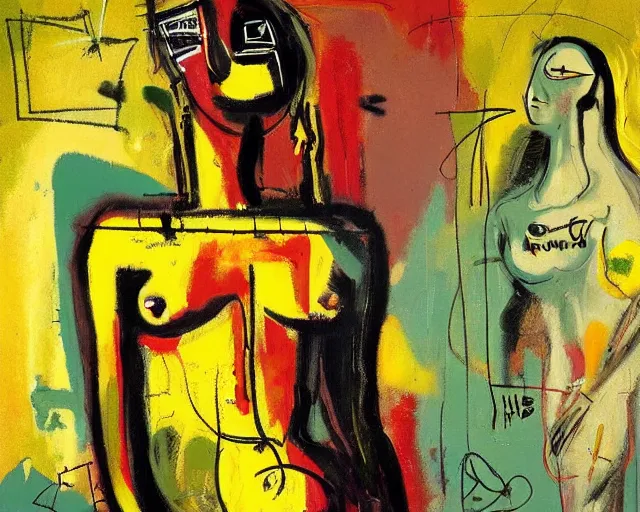 Image similar to painting of the venus de milo by graham sutherland, basquiat!!, greg rutkowski, neo - expressionism, muted colors!