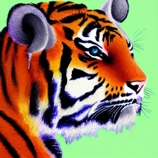 Image similar to very sad tiger, beautiful sticker illustration, soft pastel colors